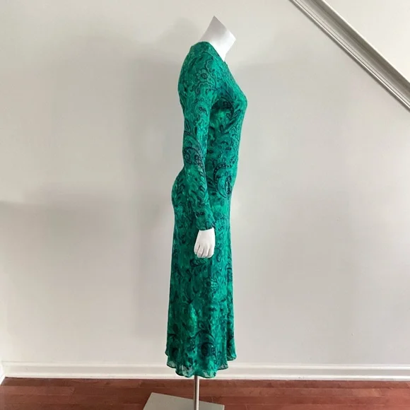 Zara Bloggers Favorite Jacquard Print Long Sleeve Dress Maxi Green S